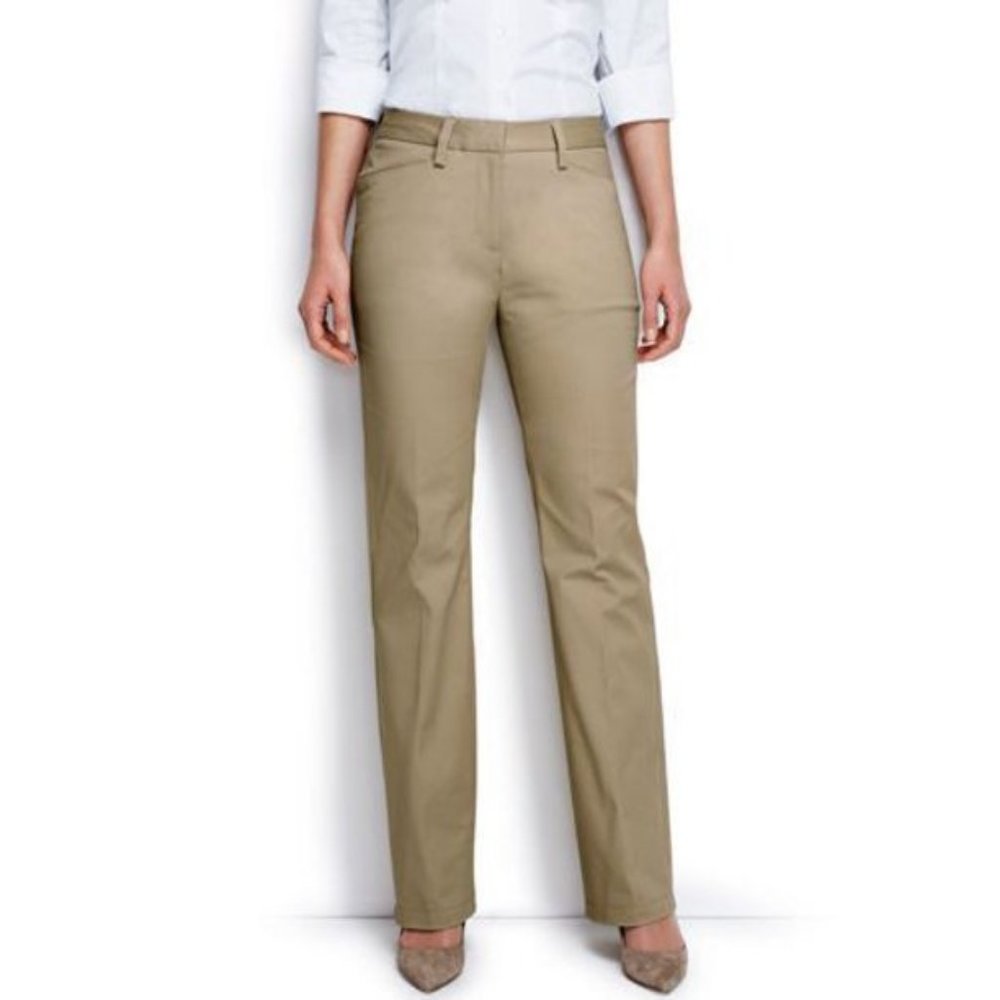 NWT LANDS' END CURVY FIT PLAIN FRONT BOOT CUT CHINO PANTS DESERT KHAKI 0